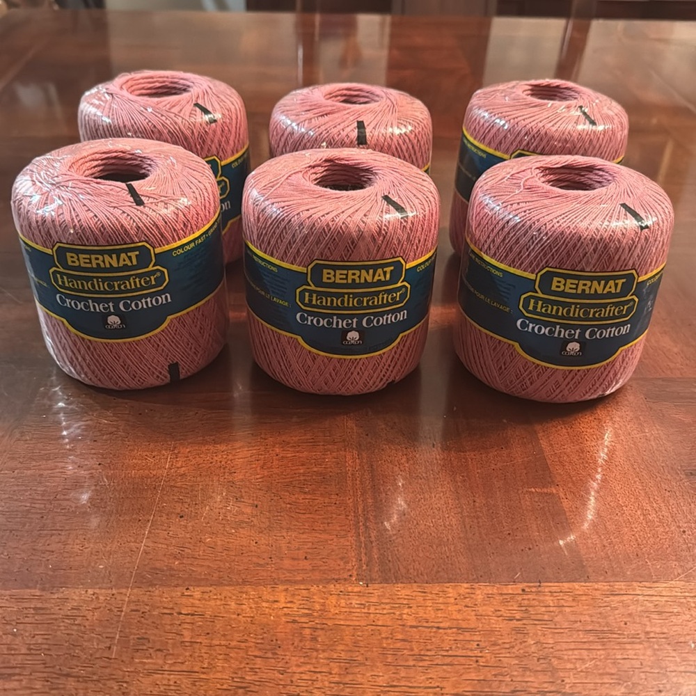 Bernat Handicrafter Crochet Thread 100% Cotton Pink  300 Yards 6 Rolls Yarn